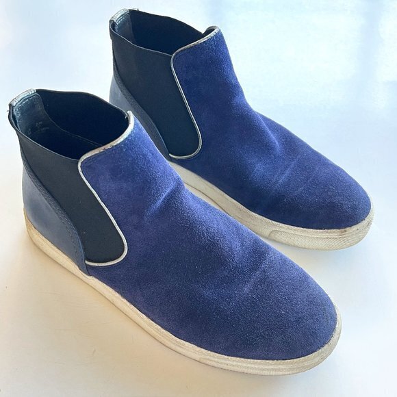 Sam Edelman Margot High Top Chelsea Sneaker Size 7M Blue Suede Leather Shoes - Picture 1 of 8